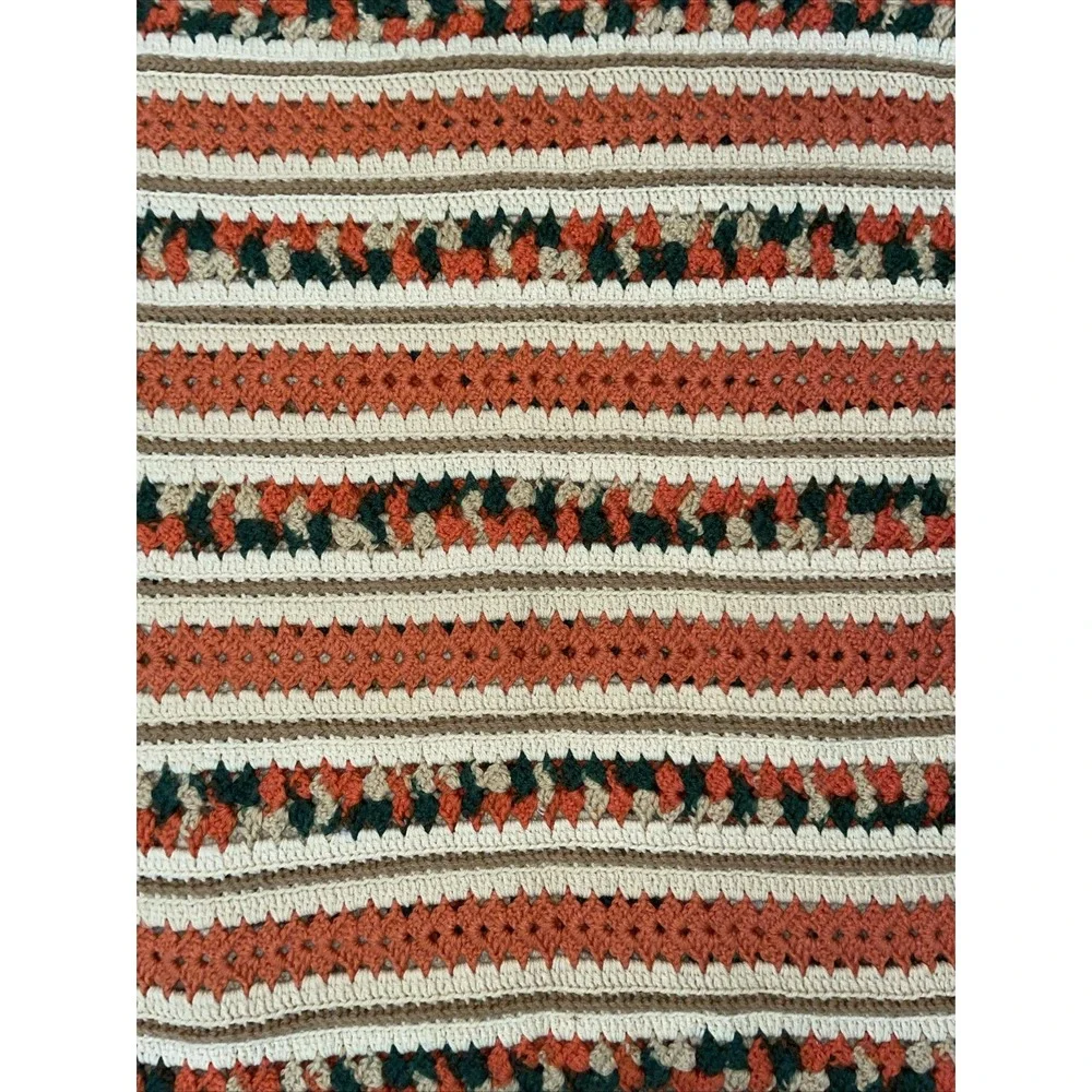 Vtg Granny Afghan Crochet Knit Throw Blanket 61X57 Fall Colors Homemade Cozy